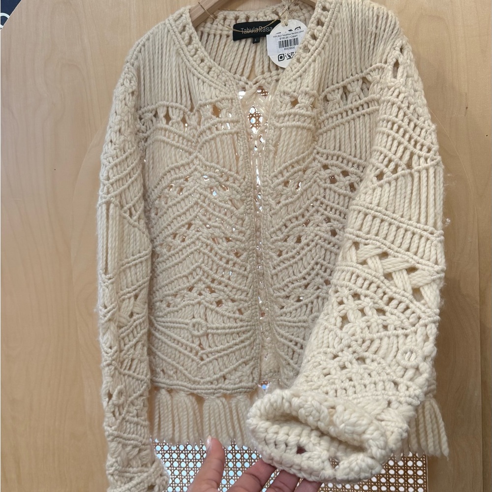 Anthropologie Cream Crochet Cardigan Sweater